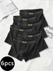 (6-piece set) Fashionable VIP men's underwear solid color men's underwear soft, comfortable, breathable men's flat underwear suitable for daily wear