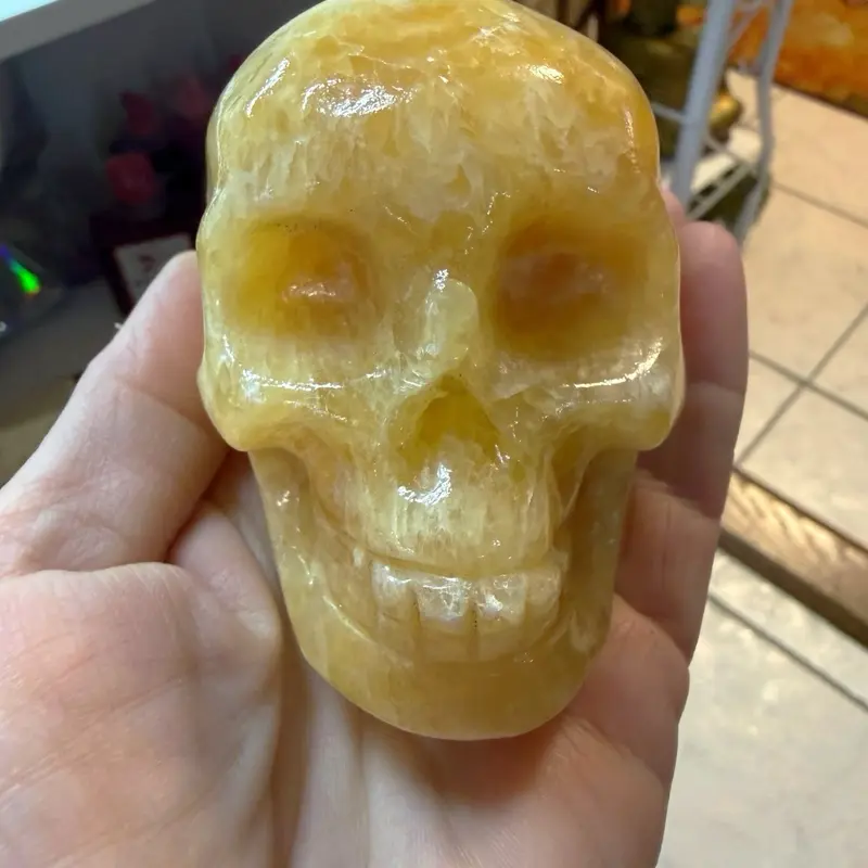 Orange Calcite Skull - Natural Healing Crystal for Home Decor & Meditation