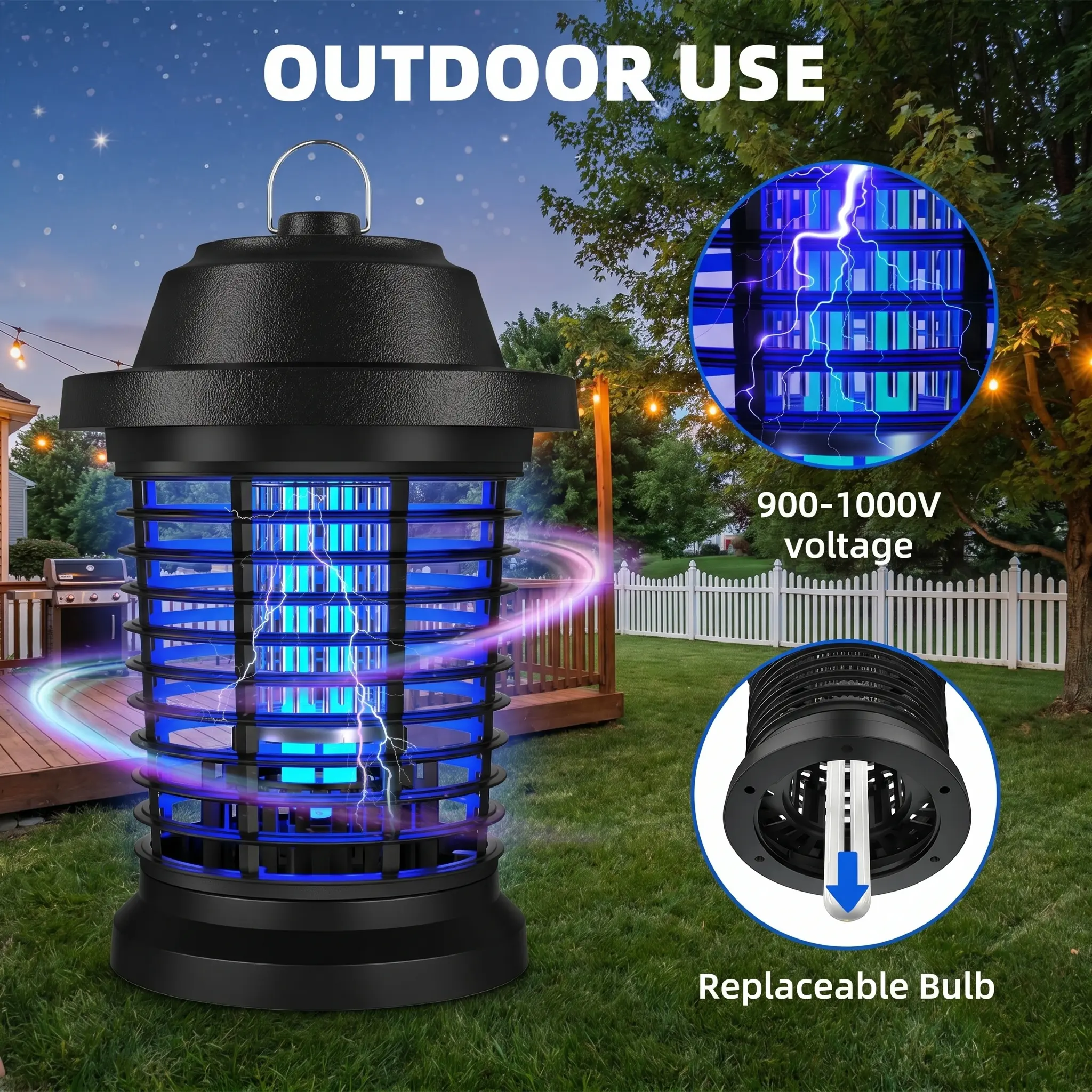 Electric Bug Zapper Lantern - Mosquito Zapper Lamp with 900-1000V UV Light, Chemical-Free Fireproof Housing, Removable Tray, Baby-Safe, Hanging Indoor Outdoor Household Mosquito Killer