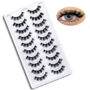 Natural Look Eyelashes Extensions, 10 Pairs Manga Style False Eyelashes, Self Grafting Curl Eyelashes, Eye Makeup Enhancement False Eyelashes for Women & Girls, Cosmetic