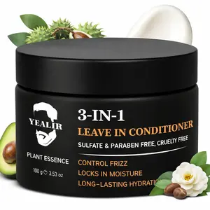 3-in-1 Leave-In Conditioner for Men - Instant Frizz Control, Hydrates & Nourishes Hair - Defines Curls, Adds Natural Shine & Deep Conditions Dry, Frizzy Hair with Castor & Avocado Oil, 3.53 oz