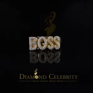 King Of Bling's Stylish "BOSS" 925 Silver Yellow 0.50ct Micro Real Diamond Men's Band Ring SZ 8