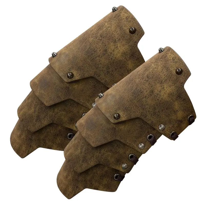 HiiFeuer 4-Layer Faux Leather Medieval Bracers - Layered Look, Stud Accents, Middle Ages Knight Costume Arm Armor, Archer Arm Guards