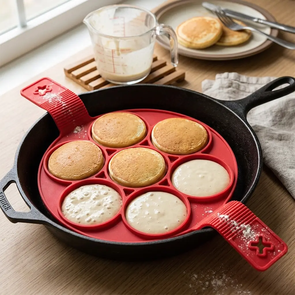 1pc Non Stick 7 Hole Silicone Baking Mold Multifunctional Round Pancake Egg Frying Tool Reusable Kitchen Accessory For Breakfast Making