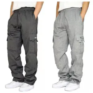 Men's Cargo Sweatpants Casual Fleece Joggers Loose Fit Open Bottom Athletic Pants for Men with Pockets