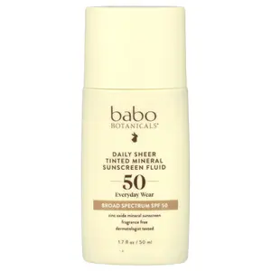 Babo Botanicals Daily Sheer Tinted Mineral Sunscreen Fluid, SPF 50, Fragrance Free, 1.7 fl oz (50 ml)