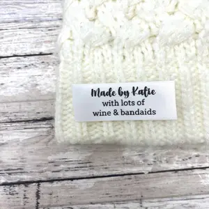 Name Maker Made by with wine and bandaids Clothing label for knitting sewing quilting crocheting and crafting projects