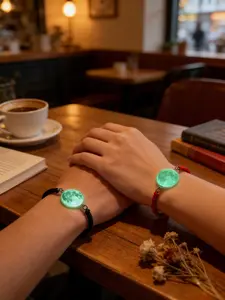 Magnetic Moon Bracelet Set, Glowing Couple Jewelry for Long-Distance Relationships, Anniversary Valentine's Day Gift, Matching His & Hers