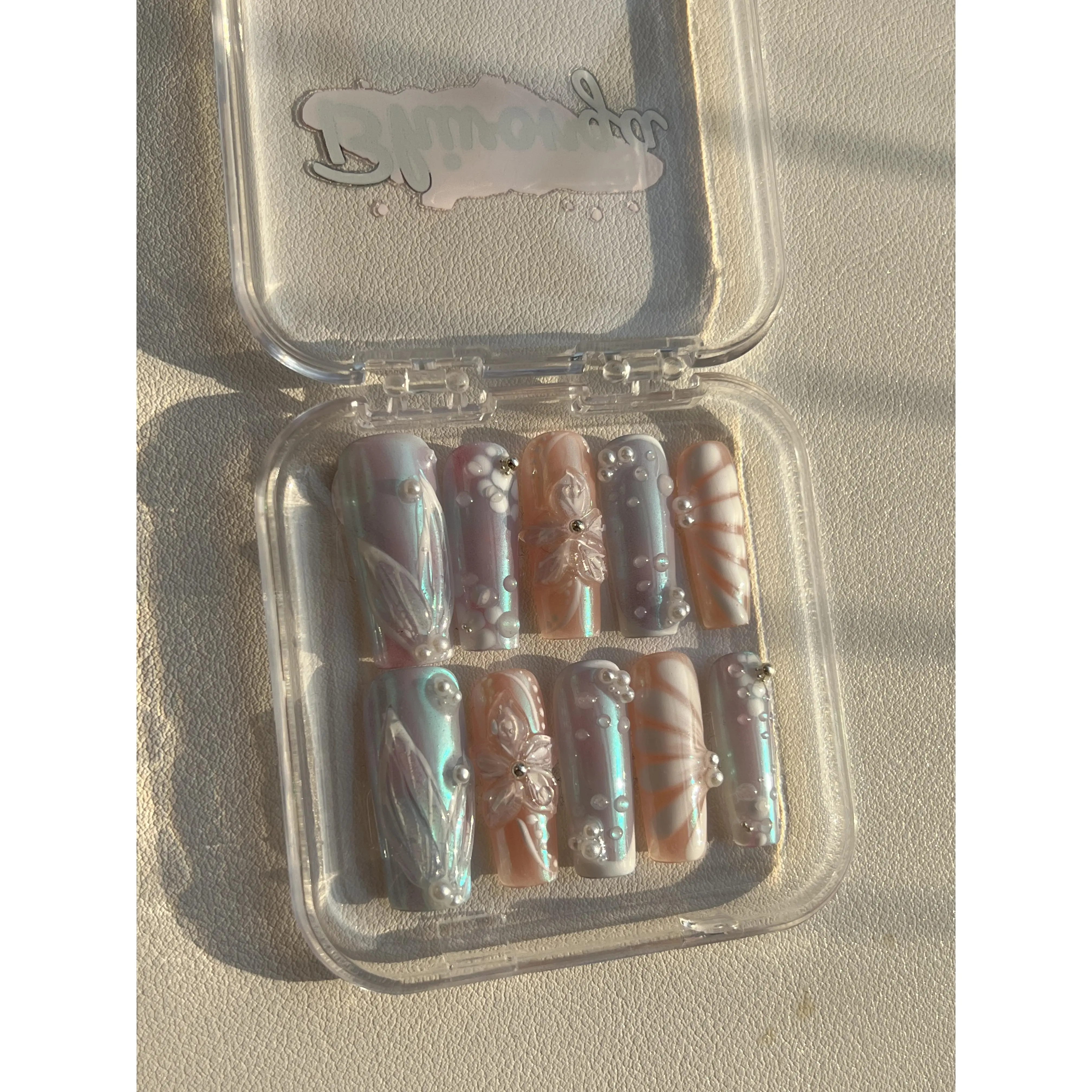 Handmade Salon-Qualified Press-On Nails Kit - 10-Piece Long Square Reusable Acrylic Set with Natural Look, Gel Nail Polish, Measure Fit & No Extra Box, Nail Polish Gel
