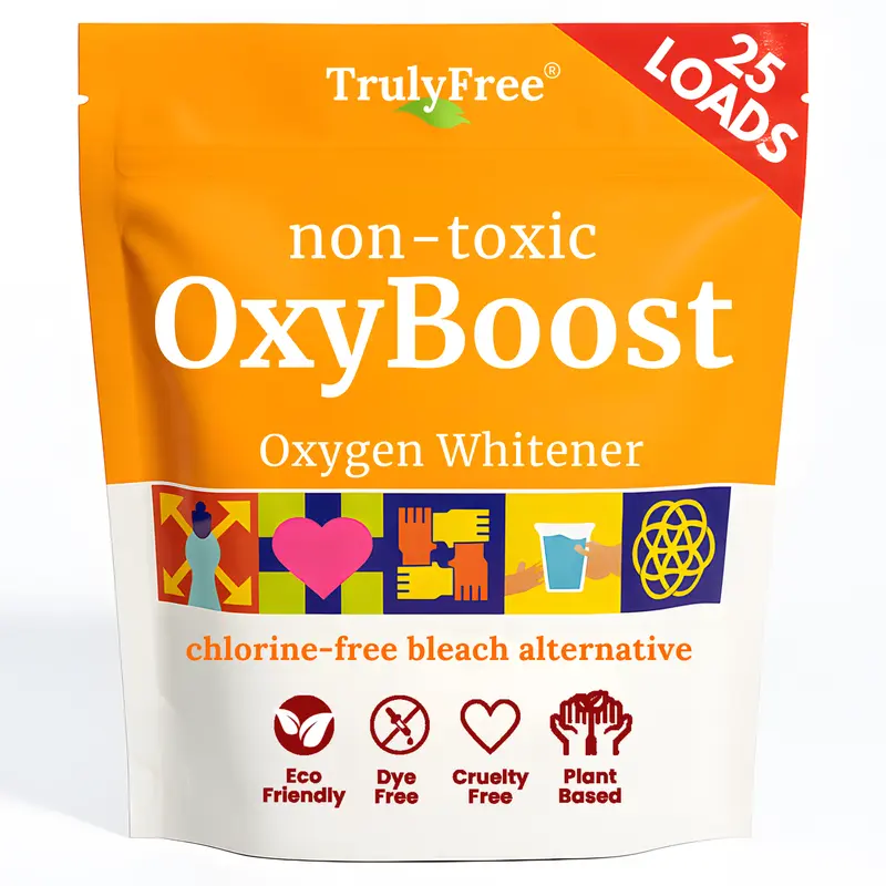 Truly Free OxyBoost Oxygen Stain Remover Powder for Laundry - Non-Toxic Formula - Color Safe, Chlorine-Free Whitener for Whites & Colors - Eco Friendly Dye Free Cruelty Free Plant Based - Cleaning Products cleaning supplies and tools laundry detergent