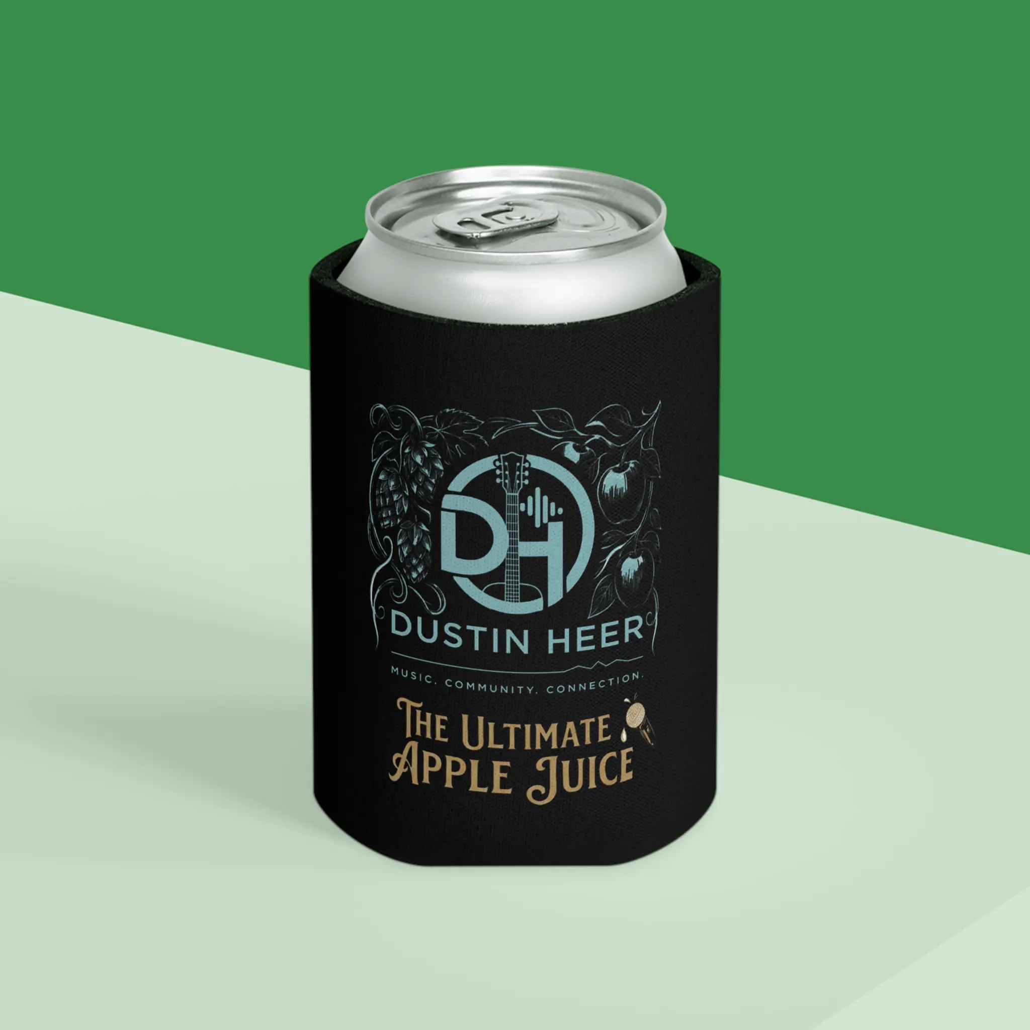 Dustin Heer logo The Ultimate Apple Juice Can Cooler | beverage koozie