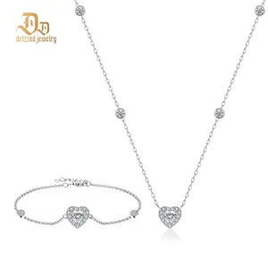 Delzzad Eternal Heart Set Bling Love Heart Bracelet Heart Pendant Necklace Jewelry Set Synthetic Moissanite Necklace Bracelet Jewelry Copper Chain Perfect Birthday Engagement Wedding Anniversary Christmas Valentine's Day Gifts