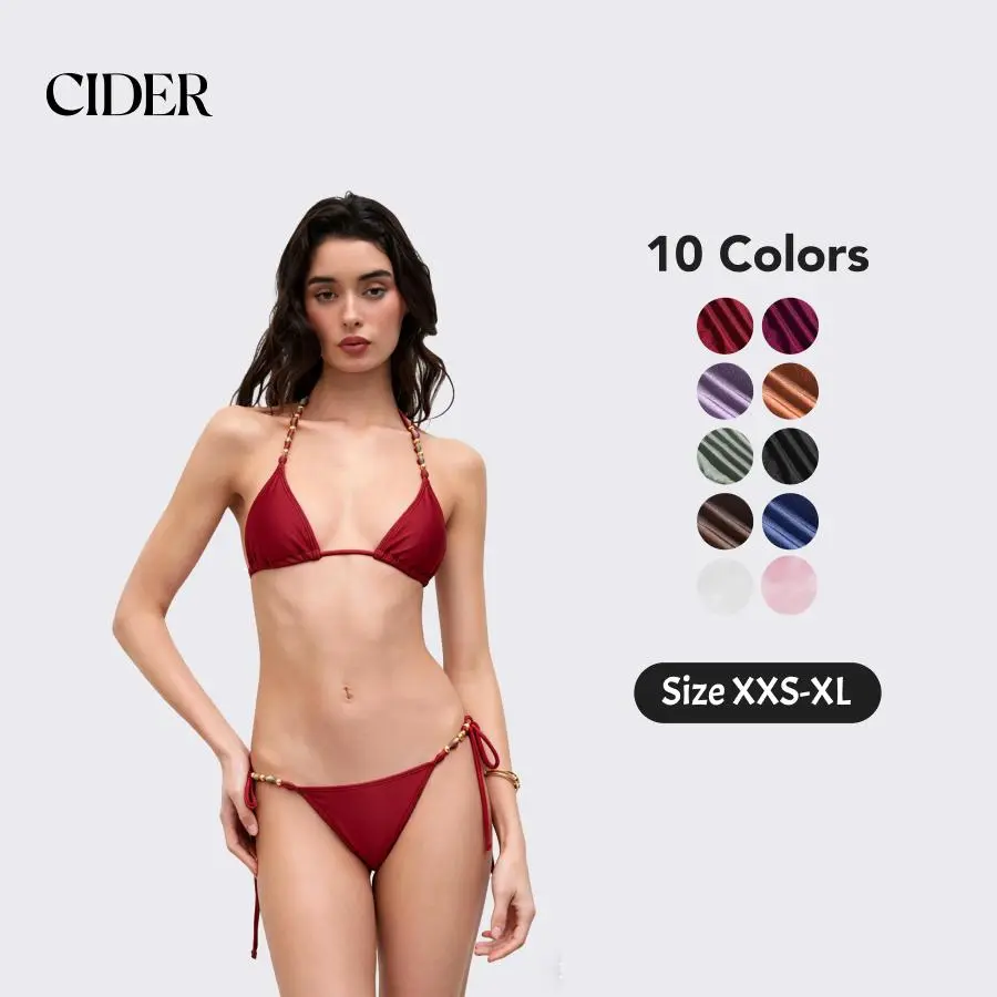 Cider V-neck Beaded Halter Cheeky Bikini Set Cider V-neck Beaded Halter Cheeky Bikini Set