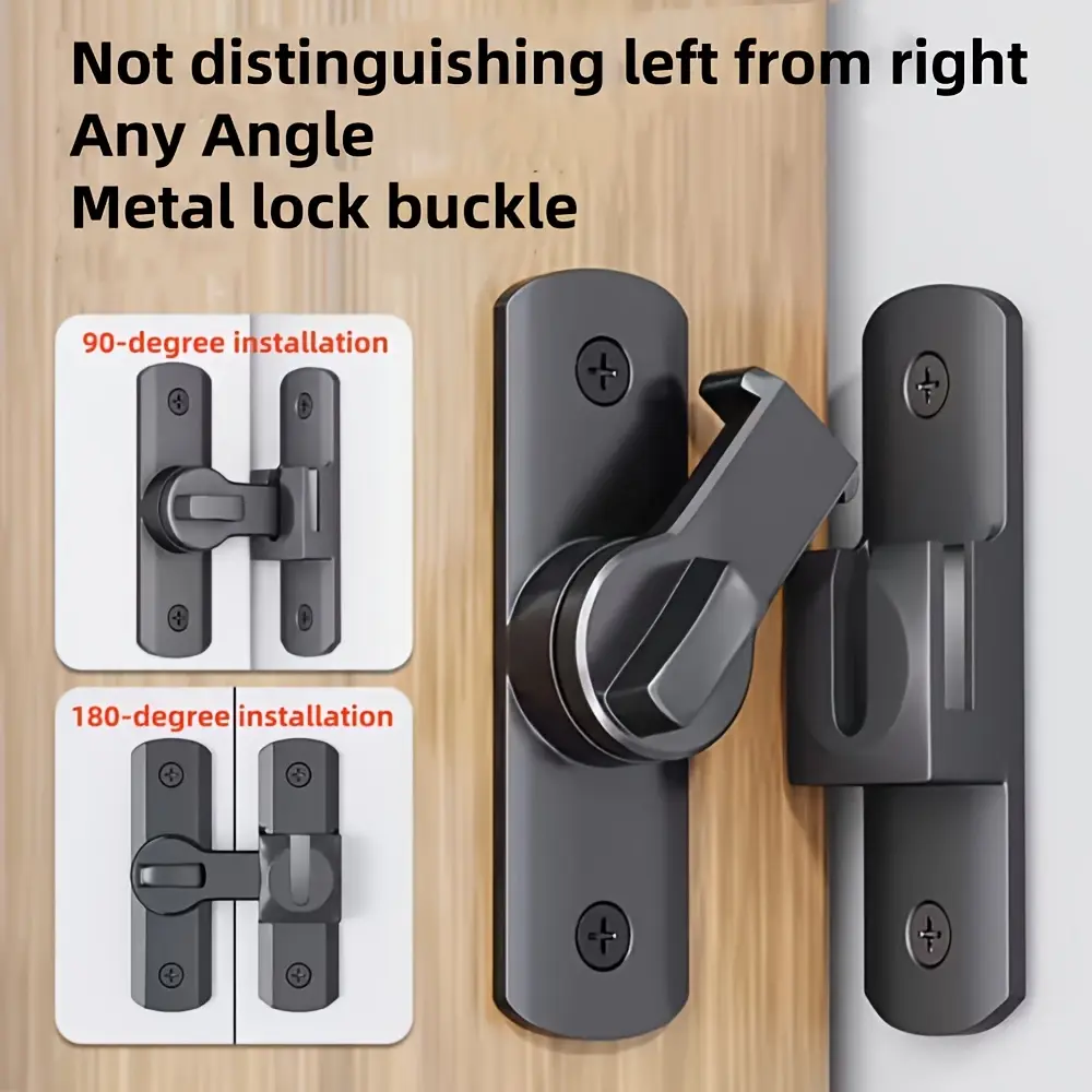 Heavy-Duty Anti-Theft Door Lock, Sturdy Lock, High Security Locks with 90°/180° Adjustable Sliding Bolt, Door Hardware, Spray Painting Finish, Suitable for Bathroom and Home Security, Push-Pull Door Lock Bolt Latch