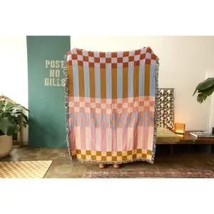 Checkered Stripe Checkerboard Tapestry Blanket in Fort Tilden