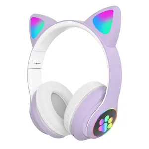 Cute Cat Ear Foldable Headphones Wireless Over-Ear with Soft Earpads Portable Design for Travel School Adorable Gift for Girls Ideal for Students Fashionable