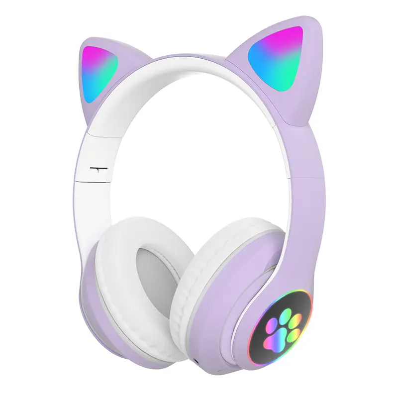 Cute Cat Ear Folding Wireless Over-Ear Headset - Adjustable Audio Electronic Headphones with Soft Earpads, Portable Design for Travel, Ideal Gift for Girls Students