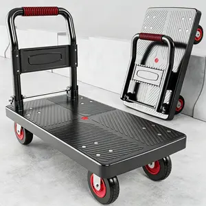 Foldable flatbed trolley with silent swivel casters, portable small cart for cargo hauling, renovation, and moving
