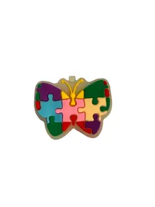 F/DX 6- (1)PC 1.2" Rainbow Puzzle Piece Butterfly GLOWS in Dark Focal Bead for DIY Keychains, Wristlets, Cup Charms, Car Charms ETC