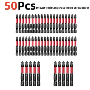 50PCS 50mm PH2 Impact Phillips Screwdriver Bits Set, Anti-Slip Cross Drill Bits 1/4" Hex Shank Hardened Steel Power Tool Bits for Cordless Drill Furniture Construction DIY Repair