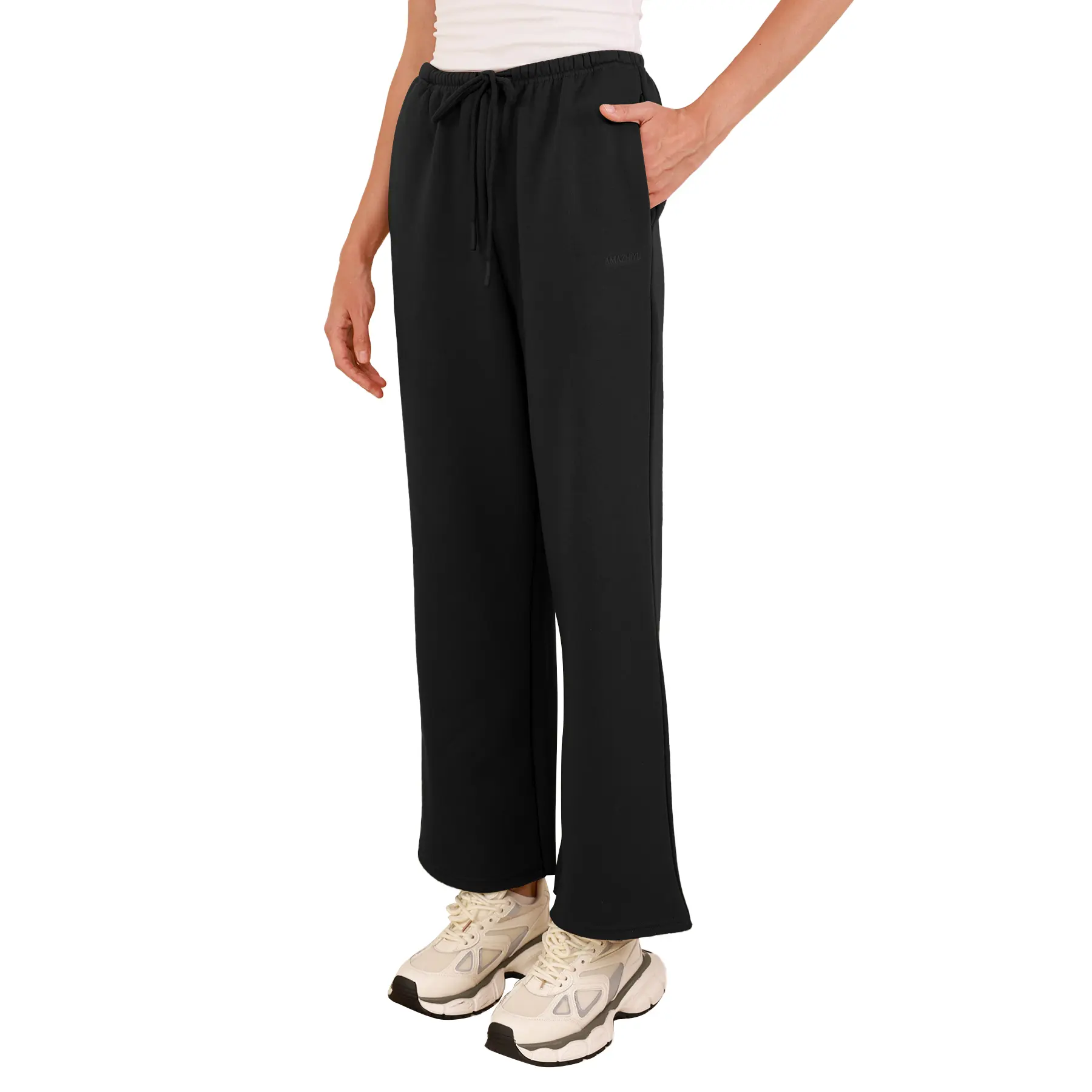Amazhiyu Women's High Waist Flared Sweatpants, Fleece Lined Wide Leg Lounge Bottoms with Elastic Waistband and Pockets for Hoodie Crop Sets, Sweatshirt, Pullover, Fabric, Fit, Cotton, Trouser, Letters