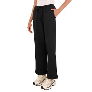 Amazhiyu Women's Fleece Pants Solid Drawstring Waist Bell Bottom Pants for Women, Casual High Waist Trousers for Daily Outdoor Winter Wear