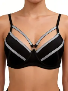 1 Piece Black Contrast Shiny Strap Push-Up Bra | Sexy Luxury Lift Bra for Daily, Dating & Commute