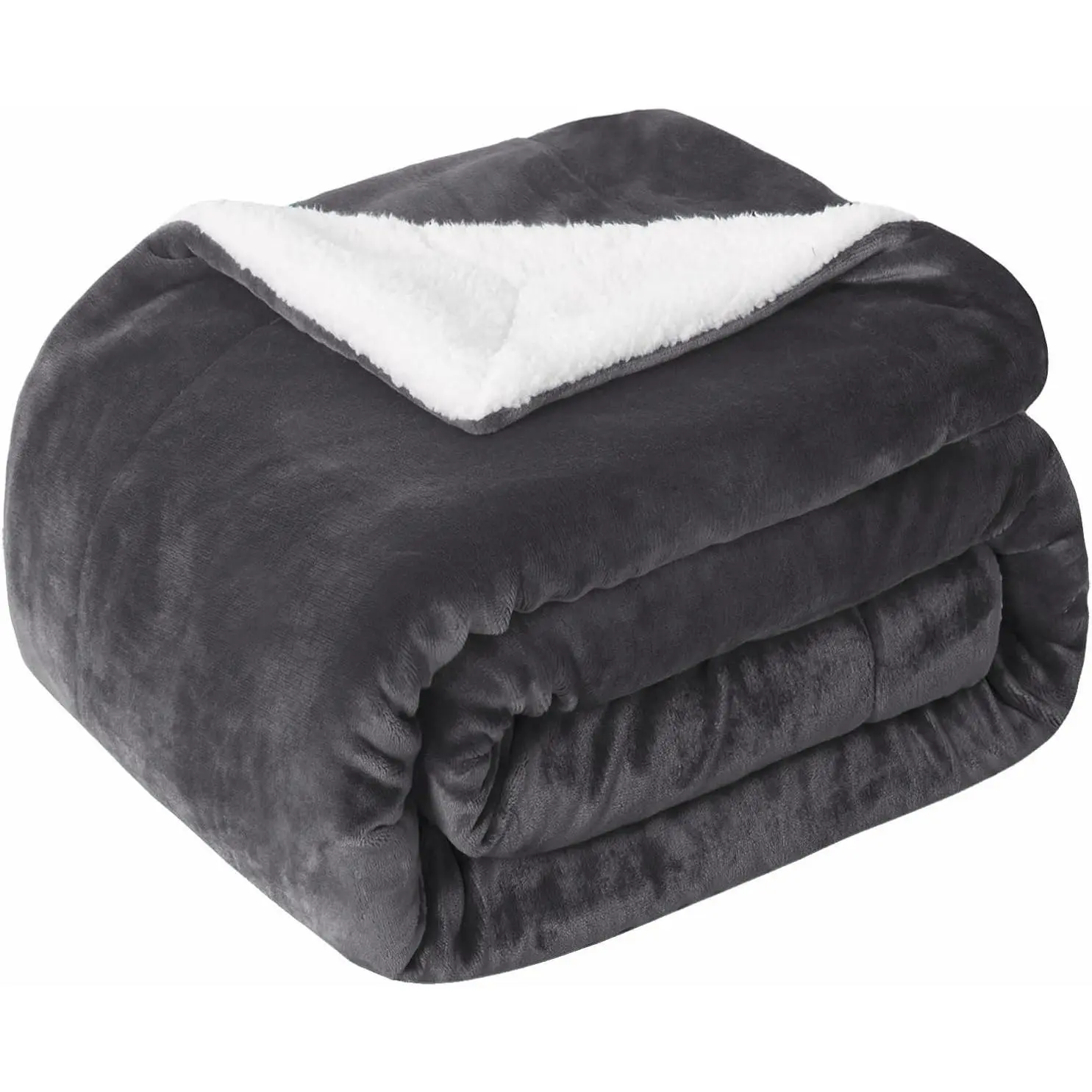 Sherpa Throw, Super Luxurious Plush Twin Size, Dark Grey