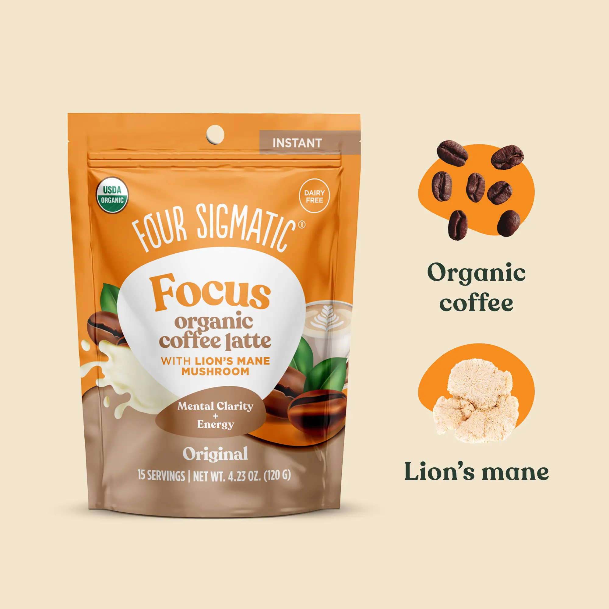 Four Sigmatic - Focus Organic Coffee Latte Beverage , Original, 15 servings Four Sigmatic - Focus Organic Coffee Latte Beverage , Original, 15 servings