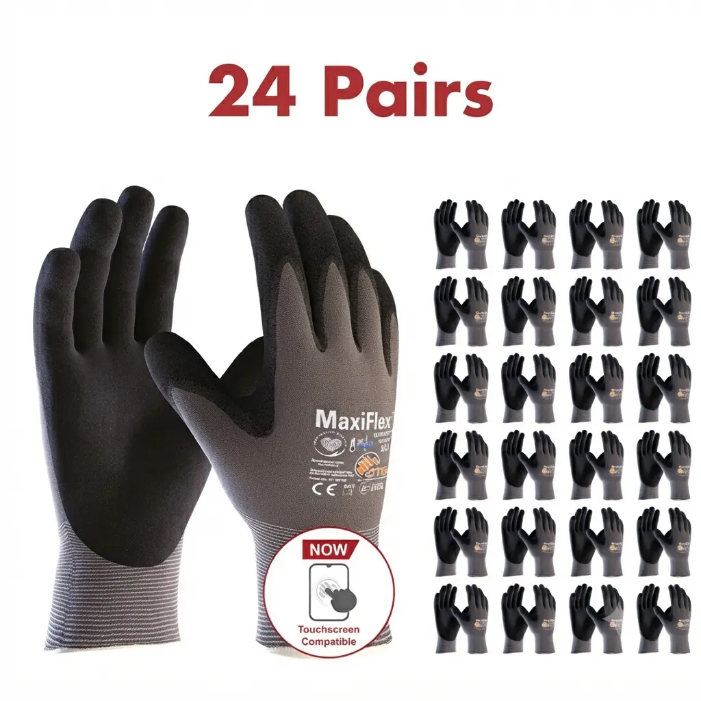 12-24 Pack Maxiflex Ultimate Gloves - Coat Nitrile Micro-Foam Grip Palm & Fingers, Abrasion & Dexterity Enhancement