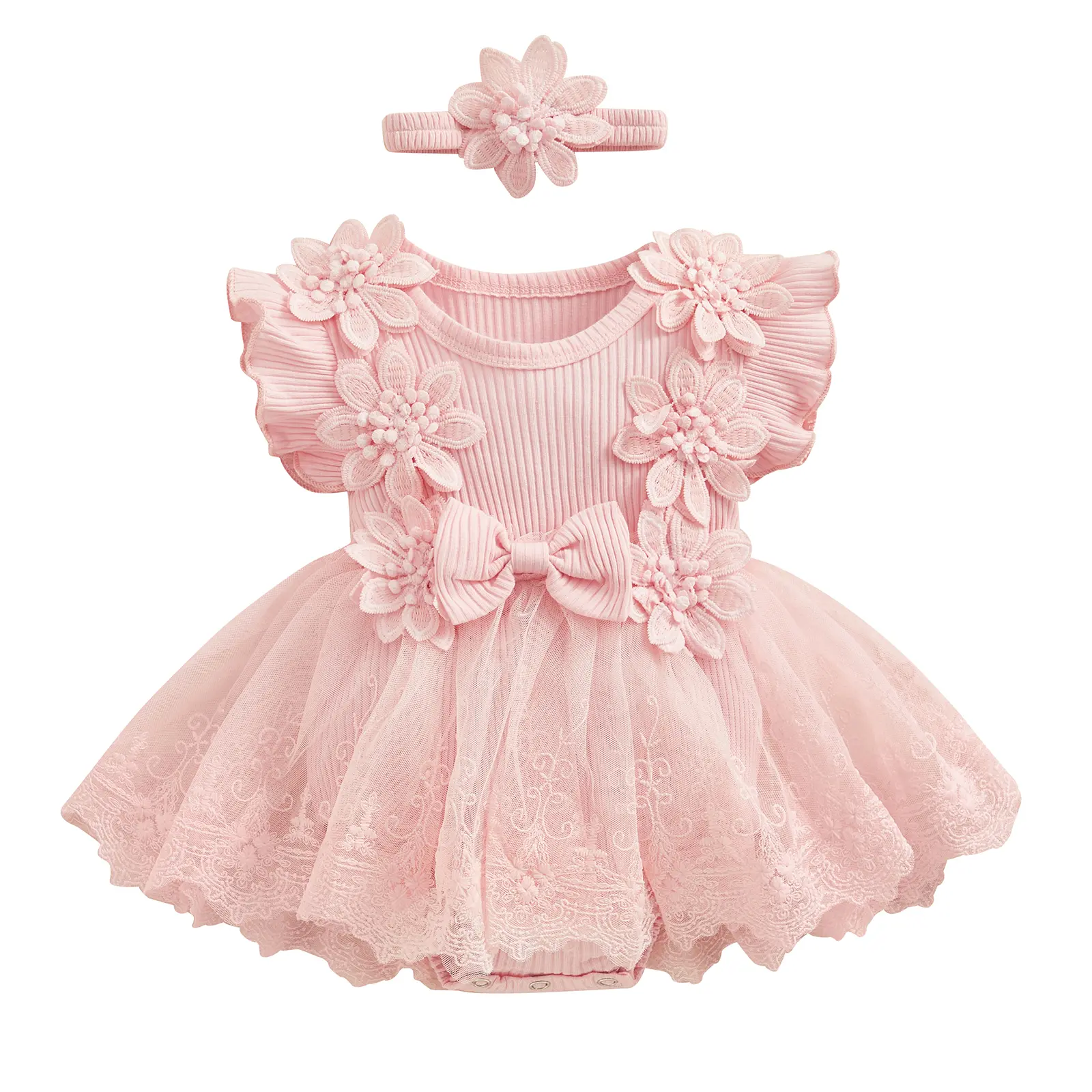 Newborn Baby Girl Floral Embroidery Lace Tulle Romper Dress Sleeveless  Ruffle Tutu Bodysuit Christening Birthday Baptism Outfit - TikTok Shop