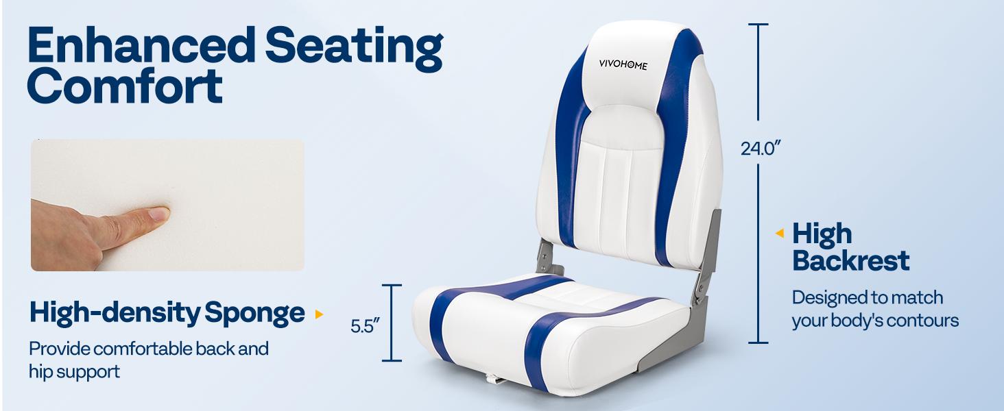 VIVOHOME 2 Pack Folding Boat Seats, Waterproof Boat Captain Chairs, 4 Mounting Screws Included