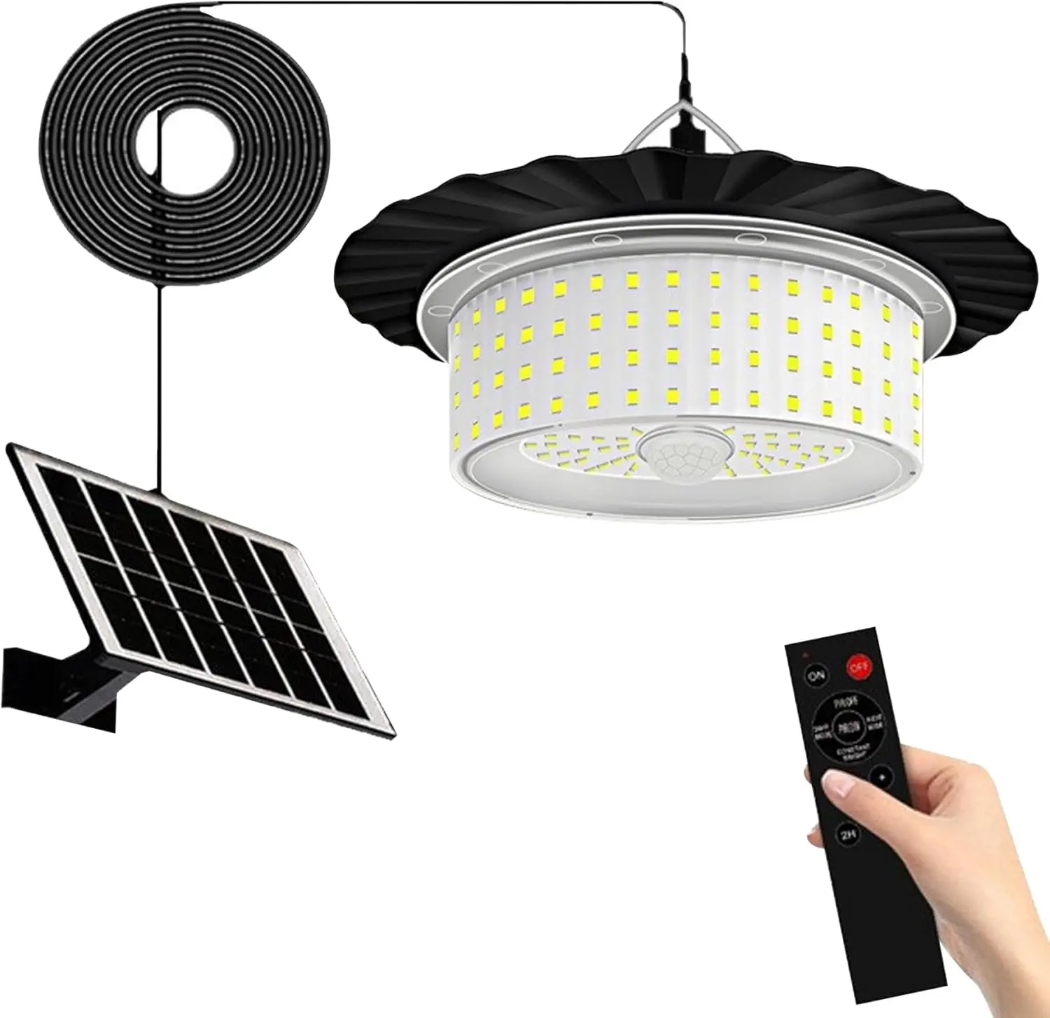 Solar Shed Light Outdoor Indoor, 2026 Upgrade 244 LED 360° Lighting Motion Sensor Pendant Light, Waterproof Solar Lights with Remote Control, Timer, 5 Modes for Shed Gazebo Garage Barn