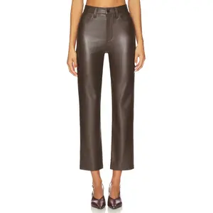 Joe's Jeans Lyra Slim Ankle Vegan Leather Straight in Dark Chocolate