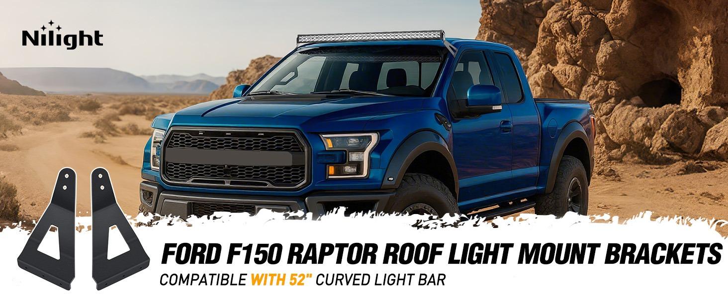 Nilight 2PCS 52 inch Curved LED Light Bar Bracket at Upper Windshield Roof Cab for 2004-2018 Ford F150 & SVT Ra