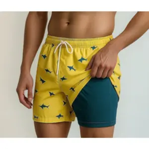 Swimming trunks beach pants 3D digital printing men's double beach pants shorts have pockets for mobile phones compression liner Swimmingtrunks Swimmingshorts Swimtrunks