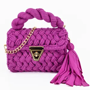 Mother’s Day Gift, YShomy Handmade Crochet Crossbody Bag with Removable Tassel & Chain Strap, Graduation Gift, Birthday, Anniversary Gift for Her, Girlfriend, Wife, Friend, Includes Card, Handmade Evening Clutch, Violet, Vacation & Formal Purse