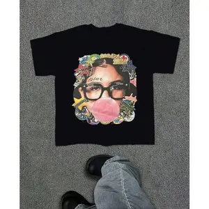 Y2K Style Fashion Star Pattern T-Shirt Harajuku Hip-Hop Street Clothing, Retro Letter Print Round Collar Short-Sleeved T-Shirt, Unisex T-Shirt, Hip-Hop Street Regular Fit Casual Sports T-Shirt