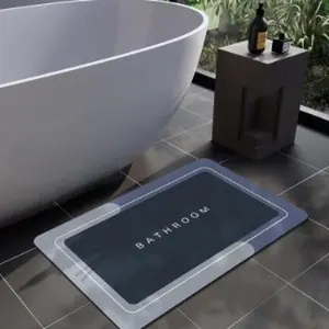 Rubber Clay Non-Slip Quick Drying Bathroom Rug Super Absorbent Thin Bathroom Mat for Under Doors, Fashionable Washable Oval Bathroom Mat for Bathroom, Bathtub, Shower and Sink (40.5* x 4*×4* cm, Blue)