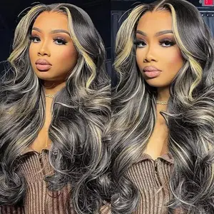 RECOYA Highlights Brown Body Wave Vietnam Virgin 12A Human Hair Put on and Go Wig Pre Plucked Bleached Invisible Knots 200% Density 28 Inch