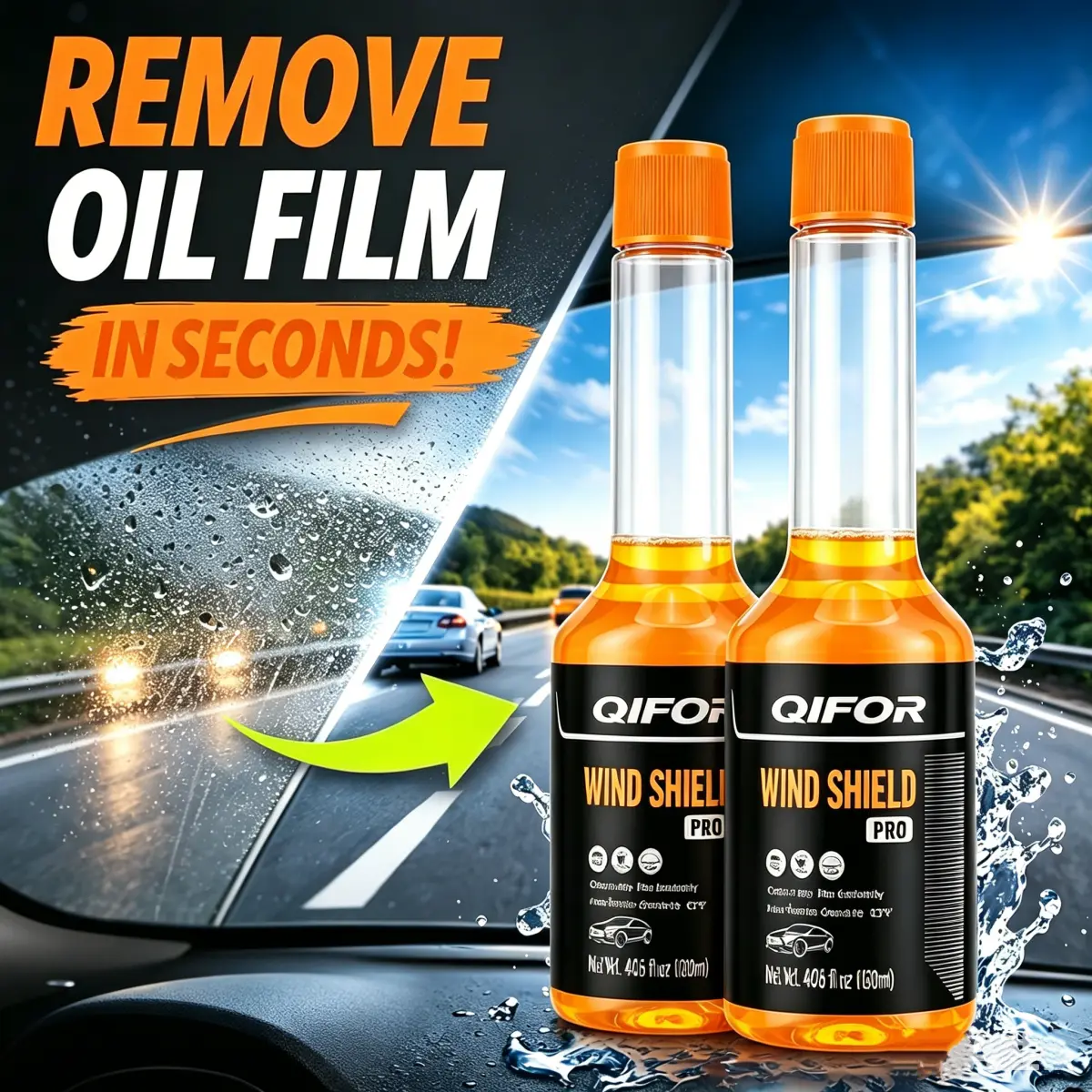 QIFOR Deep Cleaning Windshield Washer Fluid for Cars, Windshield Coating Agent, All-Season Use, Powerfully Removes Stains/Water Stains/Prevents Fogging