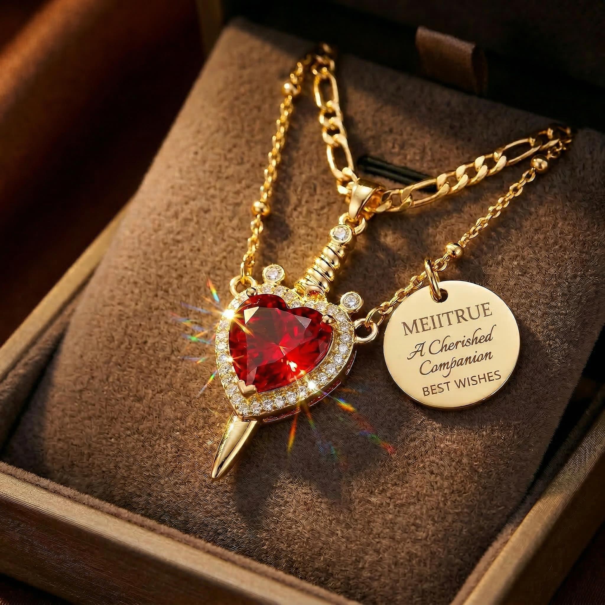 MEIITRUE 14K Gold Plated Heart Pendant Necklaces for Women Men, Zirconia Dagger Cross Pendant Necklace, Elegant Jewelry Gift for Couples MEIITRUE 14K Gold Plated Heart Pendant Necklaces for Women Men, Zirconia Dagger Cross Pendant Necklace, Elegant Jewelry Gift for Couples