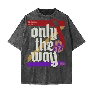 Only The Way Mandalorian Inspired Graphic T Shirt Warrior Creed Tee Vintage Distressed Streetwear Gothic Typography Hype Graphic Tee Y2K Retro Minimal Aesthetic Streetwear Mens Unisex Shirt Drop Shoulder Snow Washed Oversized Street Wear 100% Cotton