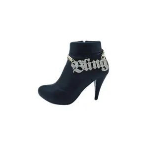 TFJ Women Street Wear Fashion Boot Bracelet Gold Metal Chain Shoe Bling Charm Strap Hip Hop Jewelry