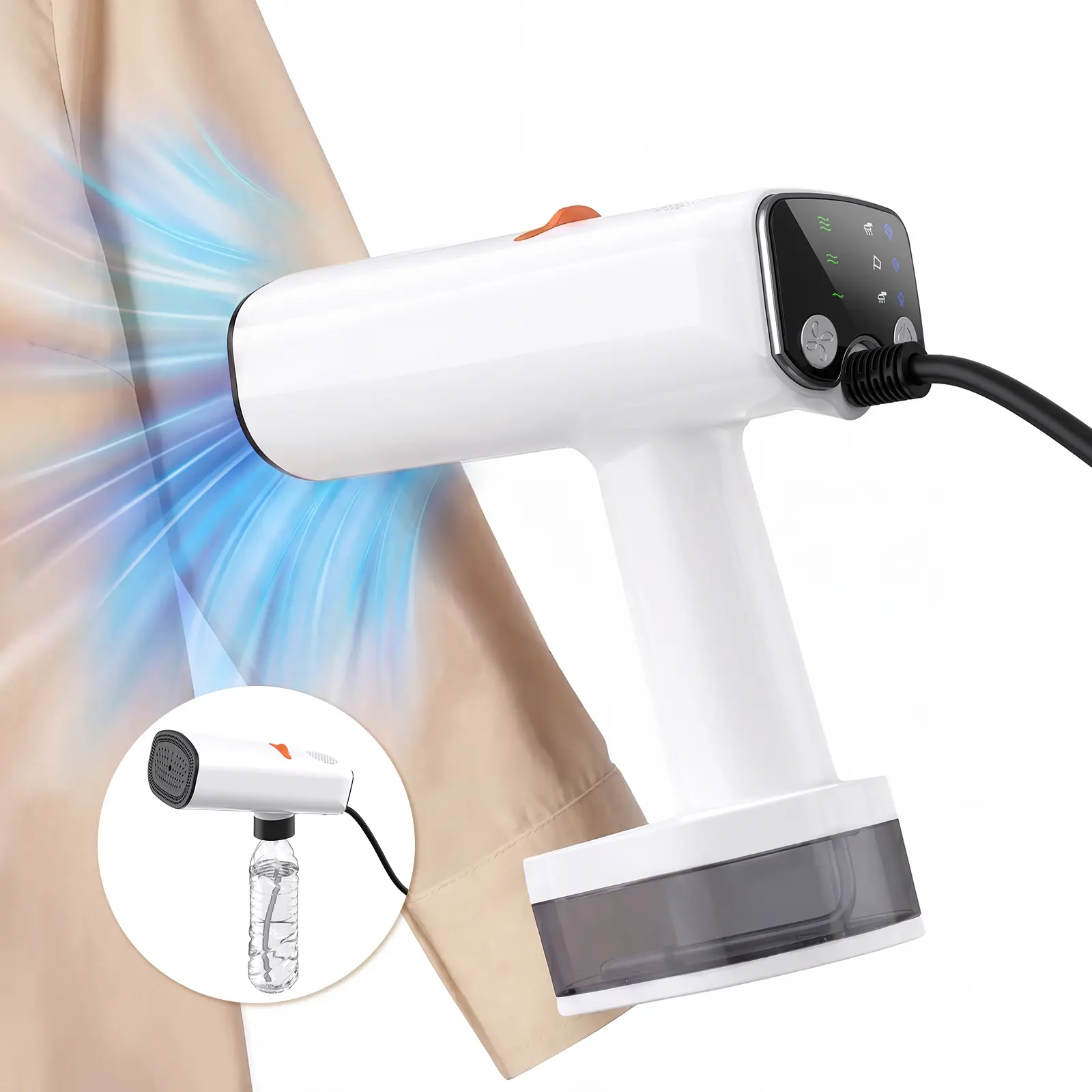 2026 New Handheld Clothes Steamer - Portable Vacuum Garment Tool with 5000Pa Suction, 21s Fast Heat-Up, 3 Steam & Suction Modes, 350ml Detachable Tank, Bottle Adapter for Unlimited Water Supply, Washable Filter, Self-Clean, US Plug, 50Hz/60Hz, Travel Use