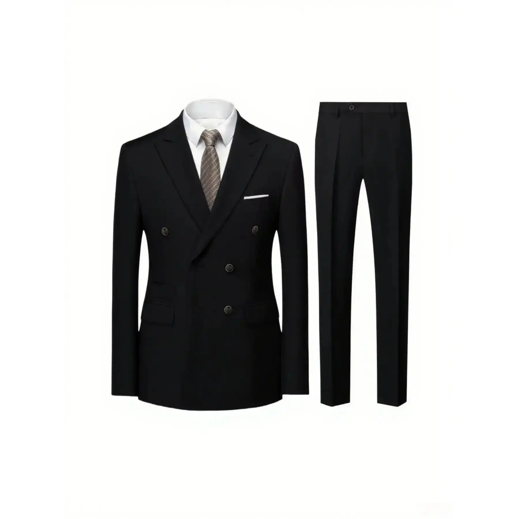 Men's Slim-Fit 2pcs Wedding & Business Suit Set - Notable Solid Color Long Sleeve Jacket Trousers, Collar Dress Pants, Groomsmen Attire, Formal Party or Corporate Events, Tailored for Weddings, High-Quality Matching Wear