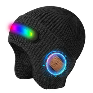 Touch Two Bluetooth Music Colours LED Lighted Earflap Hat  Knit Warm Hat Sports Outdoor Night Running Alert Cycling  Family Must Have Fashion  Hiking
