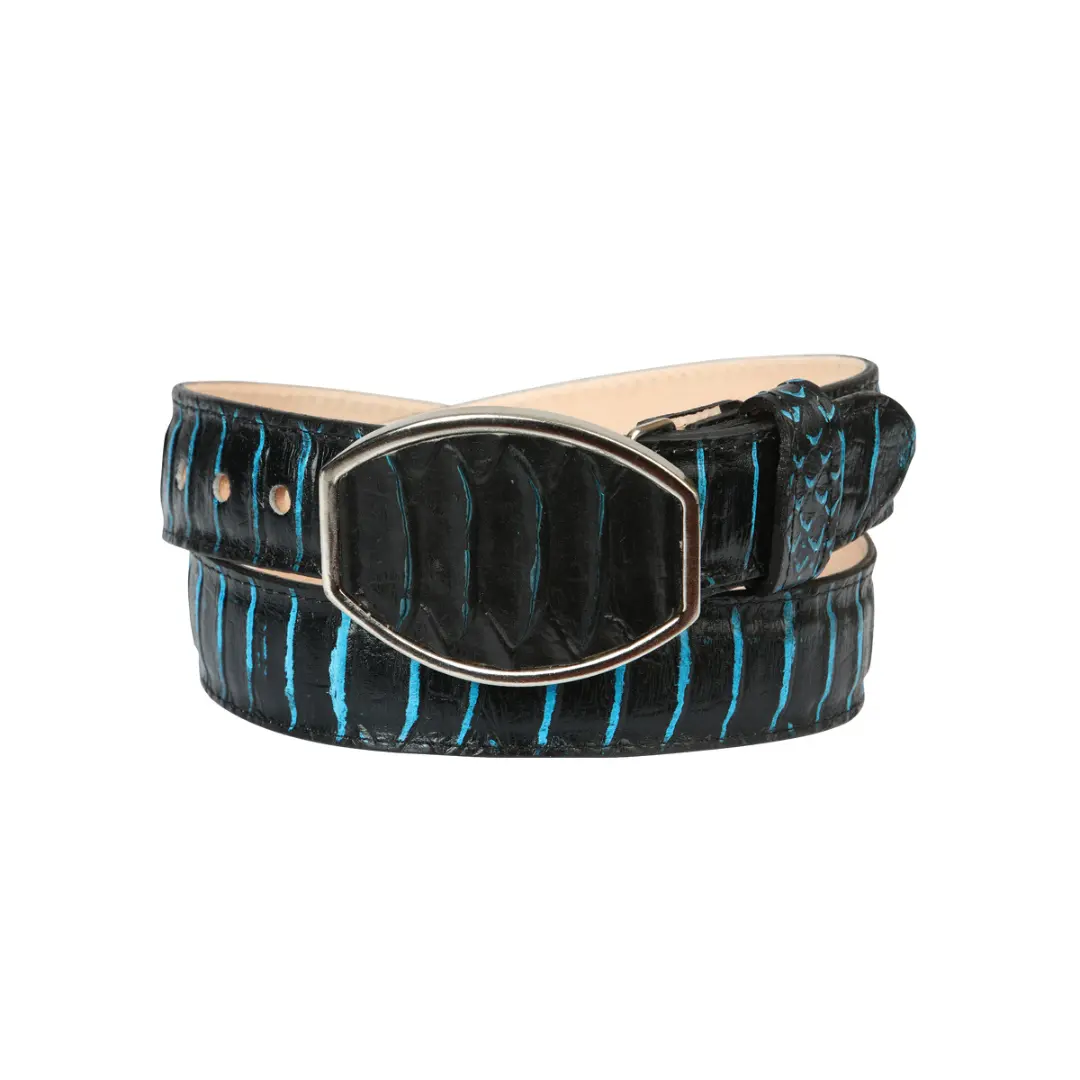 Men’s Western Belt El General Imitation Python Print - Black/Blue