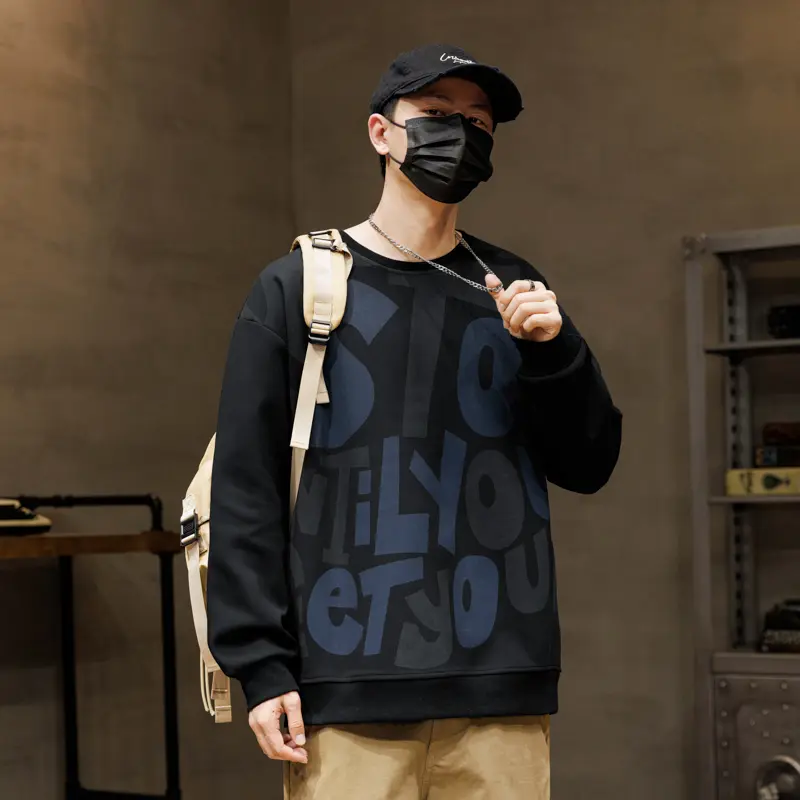 Men's Oversized Bold Letter Print Crewneck Sweatshirt - Longsleeves Brushed Fleece Pullover, Soft Loose-Fit Breathable Everyday Artwork Men's Top for Fall Winter Streetwear Layering & Daily Commute, Artwork Men's Sweatshirts