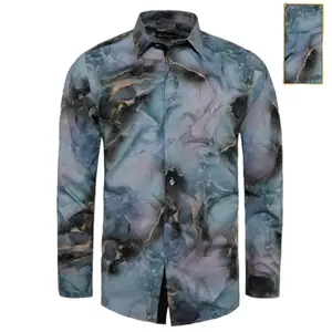 Mens Fashion Button Down Marble Blue Shirt